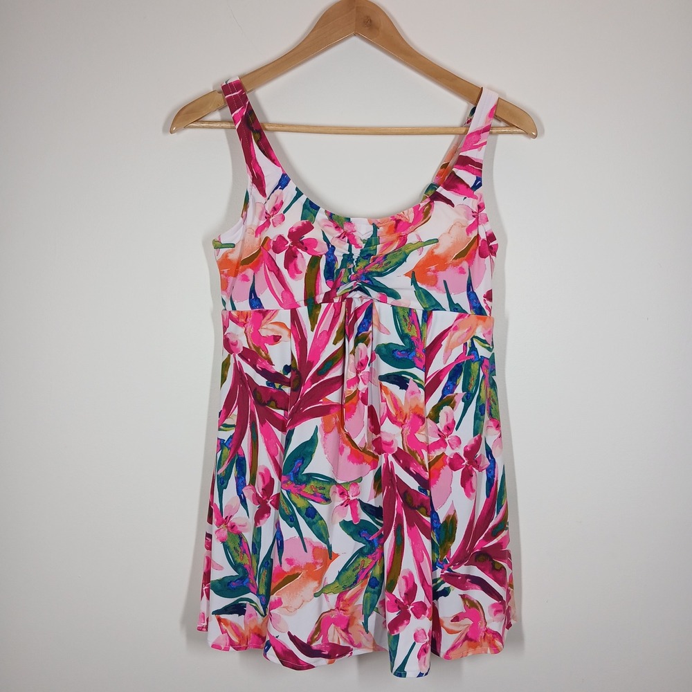 Bal Harbour Swim Tropical Dream Swimdress Womens 8 Multi Floral One Piece NWT